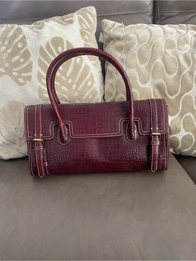 Nicole Miller Structured Croc-Embossed leather Burgundy Top-Handle Bag